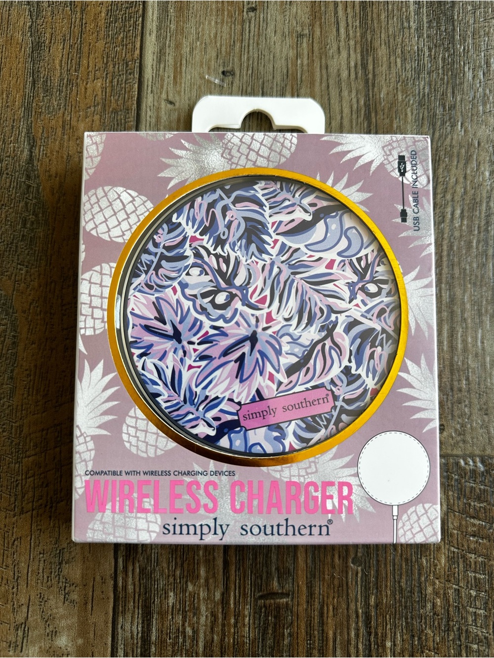 New Simply Southern Floral Tropical Coastal Wireless Charging Pad Pink Purple